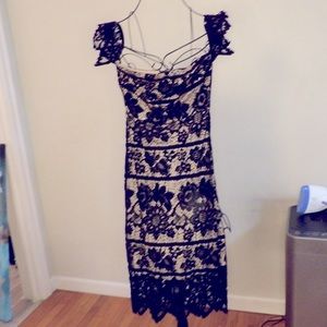Express Little Black Lace Dress Nude Lining size 4 Off Shoulder